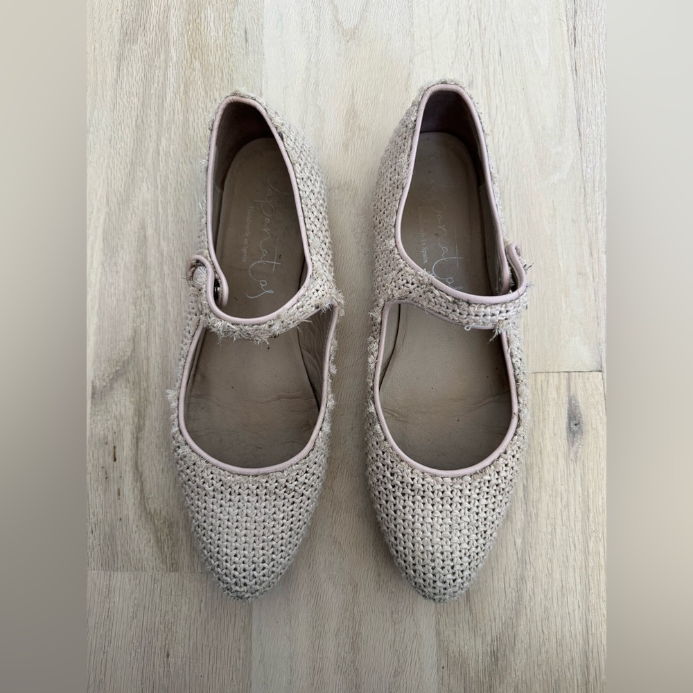 Papanatas Women/Teen Light Pink Knit Pointed Mary Jane Flats Size 38